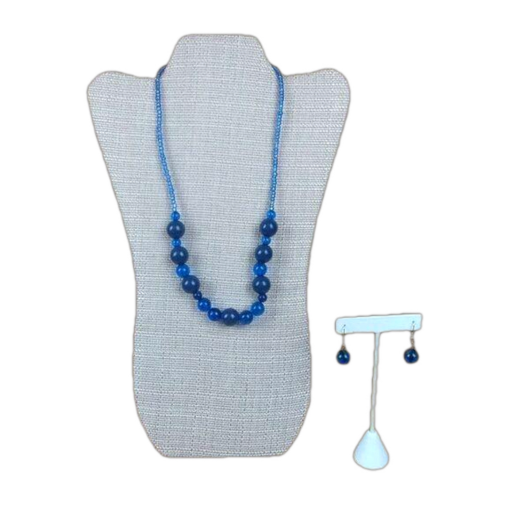 Fashion Jewelry Beaded Blue Earring & Necklace set